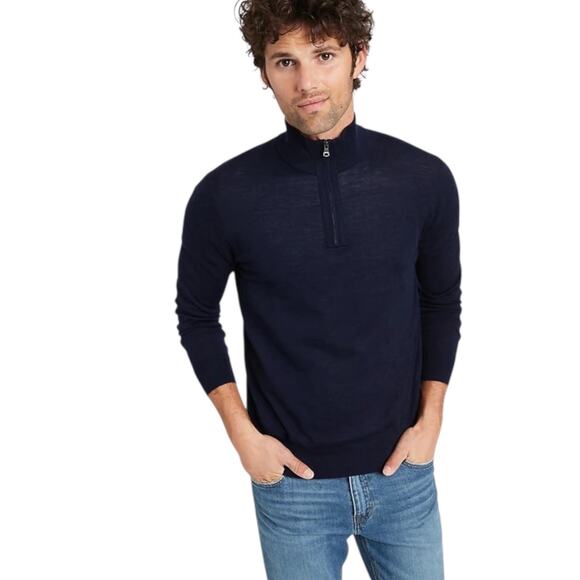 Banana Republic Factory Men's Navy Merino Wool Blend Half Zip Sweater - Large - Picture 1 of 7